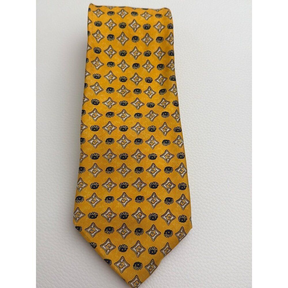 Vittorio Vigordi Yellow Geometric Pattern Men’s Silk Necktie